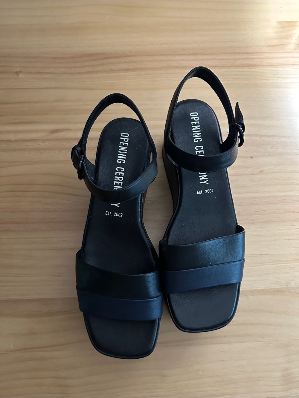 Opening Ceremony Black Strappy Square-Toe Platform Heels